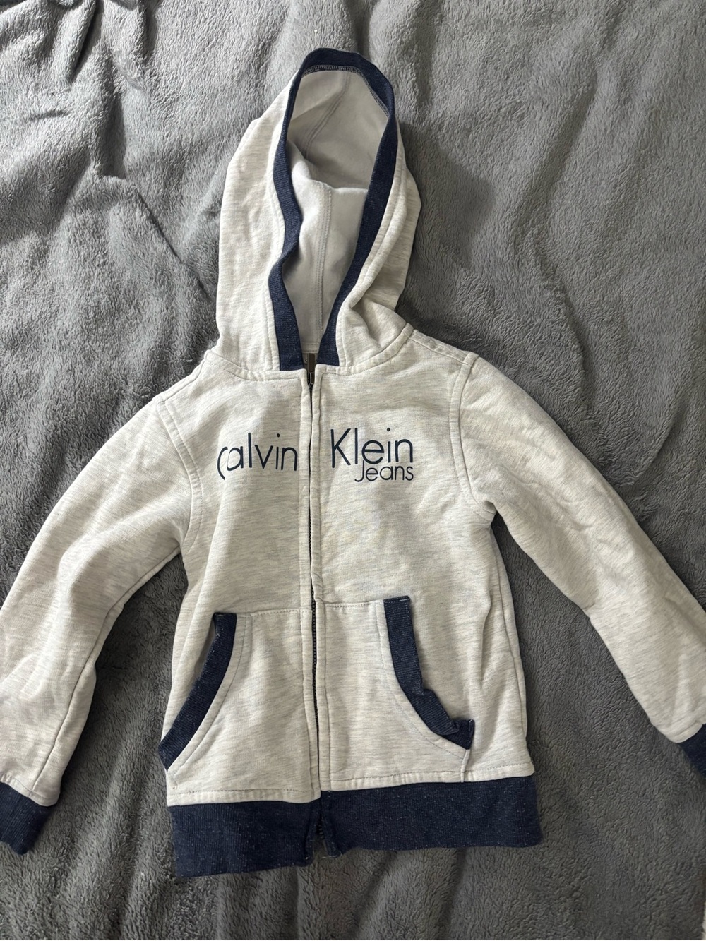 Calvin Klein Jeans Kids Light Gray Hoodie with Navy Accents
